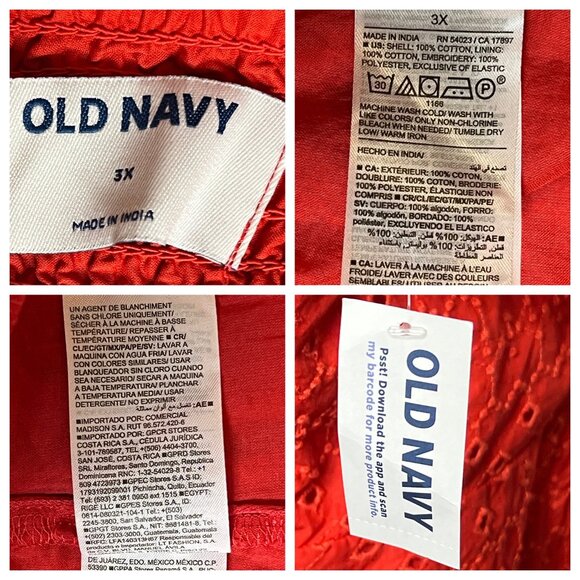 Old Navy Coral Orange Eyelet Mini Dress 3X Pockets Adj Straps Lined Embroidered - Picture 8 of 16